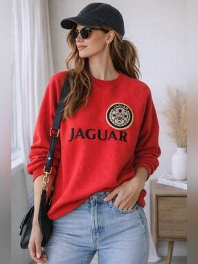 Vintage Jaguar Logo Sweatshirt Red Hanes Made in USA 90s Graphic Crewneck Unisex